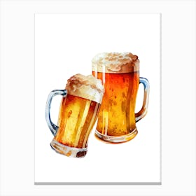 Watercolor Beer Mugs Isolated On White Canvas Print