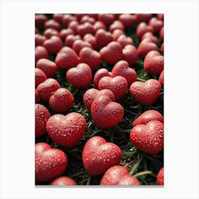 Red Hearts On Grass Canvas Print