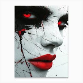 Cracked Realities: Red Ink Rendition Inspired by Chevrier and Gillen: Devil'S Face Canvas Print