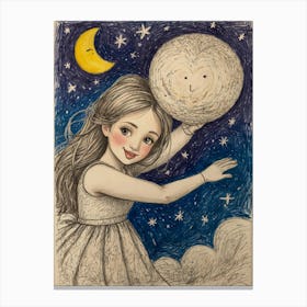 Little Girl Holding A Moon Canvas Print