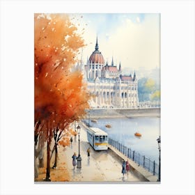 Budapest Hungary In Autumn Fall, Watercolour 1 Canvas Print
