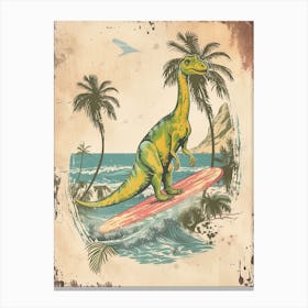 Vintage Apatosaurus Dinosaur On A Surf Board 2 Canvas Print