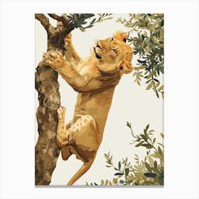 Barbary Lion Climbing A Tree Illustration 4 Canvas Print