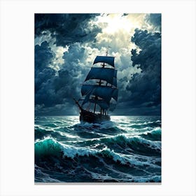 Ship In Stormy Sea Canvas Print