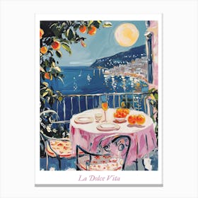 La Dolve Vita Sicily Italy Watercolour Watercolour Night Oranges Canvas Print