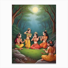 Absolute Reality V16 Krishna Playing Flute With Girls Dancing 3 Canvas Print
