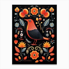 Folk Bird Illustration Blackbird 4 Canvas Print