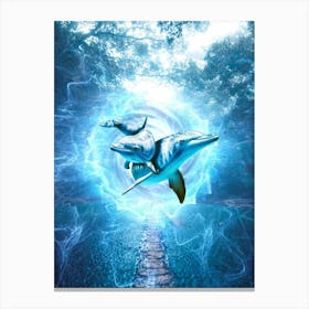 Dolphin Blue Fantasy In The Water Canvas Print