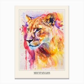Mountain Lion Colourful Watercolour 4 Poster Canvas Print
