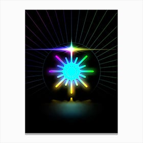 Neon Geometric Glyph in Candy Blue and Pink with Rainbow Sparkle on Black n.0472 Canvas Print