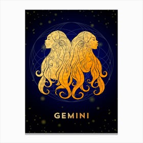 Gemini Zodiac Sign — Zodiac golden sign Canvas Print