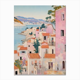 Hvar Croatia 2 Vintage Pink Travel Illustration Canvas Print
