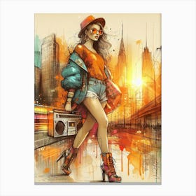 Urban Rockabilly Boombox Girl 2. Canvas Print