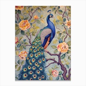 Vintage Peacock Wallpaper Inspired Canvas Print