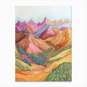 Colourful Mountain Illustration Poster Art Print 15 Canvas Print