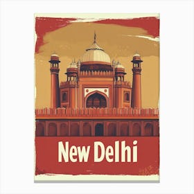 Aihrgdesign A Retro Travel Poster For New Delhi Featuring The A97e9734 3231 477a 85e1 A3890117b1a9 0 Canvas Print