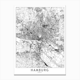 Hamburg White Map Canvas Print