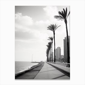 Tel Aviv, Israel, Mediterranean Black And White Photography Analogue 4 Canvas Print