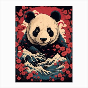 Panda Animal Drawing In The Style Of Ukiyo E 3 Canvas Print