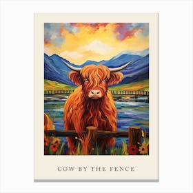 Colourful Highland Cow By The Fence Canvas Print