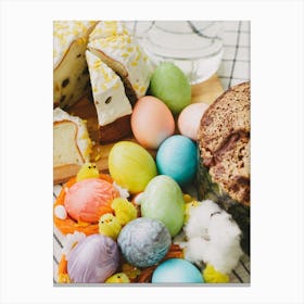 Easter Eggs On A Table Canvas Print