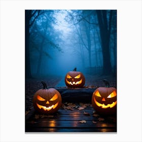 Fog Holiday Greeting Scarey Evil Dark Ominous Leaf Stripes Haunting Wood Carving Flames (3) 2 Canvas Print