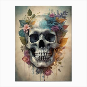 Floral Skull Vintage Painting (37) Canvas Print