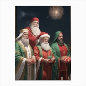 Santa And Thee Wise Men Canvas Print