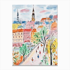 Warsaw, Dreamy Storybook Illustration 4 Canvas Print