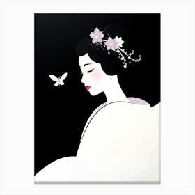 Geisha An Butterfly - Black An White Canvas Print