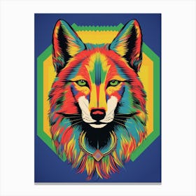 Indian Wolf Retro Style Colourful 3 Canvas Print