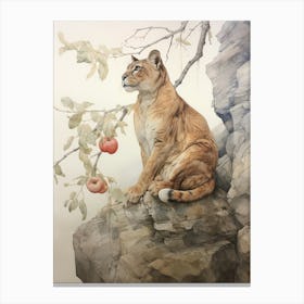 Storybook Animal Watercolour Puma 2 Canvas Print