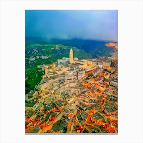 Aerial View Of Illuminated Ancient Town Of Matera, Italy Canvas Print