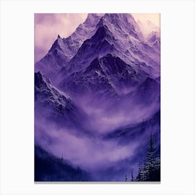 Purple Mountains, Monochrome, Charcoal Art Toile