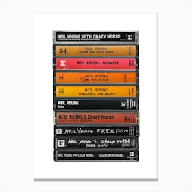 Neil Young - Music Poster - Albums on Cassette Print Canvas Print