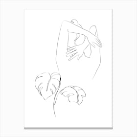 Woman With A Plant Line art Canvas Print