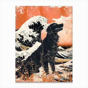 Flat-coated Retriever Flattie Great Wave off Kanagawa Ukiyo Woodblock 1 Canvas Print