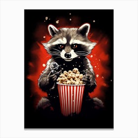 Cartoon Common Raccoon Eating Popcorn At The Cinema 1 Canvas Print