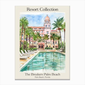 Poster Of The Breakers Palm Beach   Palm Beach, Florida   Resort Collection Storybook Illustration 2 Canvas Print
