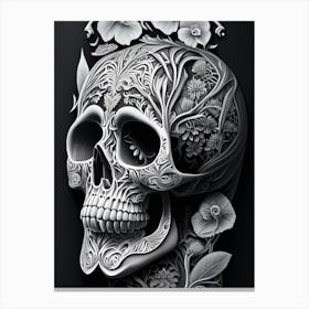 Skull With Tattoo Style Artwork Pastel Linocut Canvas Print