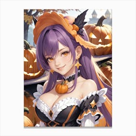 Sexy Girl With Pumpkin Halloween Painting (3) Canvas Print
