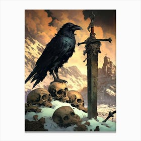 Raven And Skulls Canvas Print