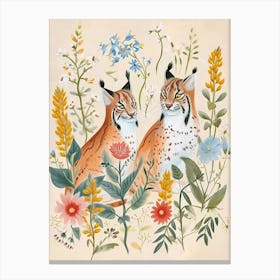 Folksy Floral Animal Drawing Bobcat 4 Canvas Print