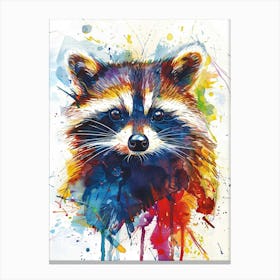 Raccoon Colourful Watercolour 1 Canvas Print