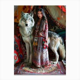 Wolf And Woman Canvas Print