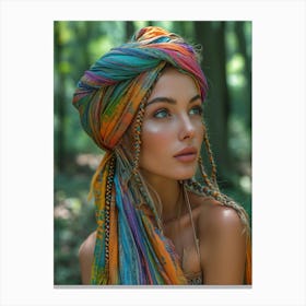 Bohemian Woman In Colorful Turban Canvas Print