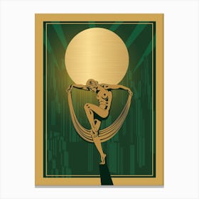 Art Deco Woman Print 3 Green & Gold Canvas Print