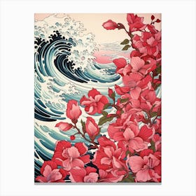 Great Wave With Bougainvillea Flower Drawing In The Style Of Ukiyo E 2 Canvas Print