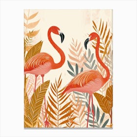 Lesser Flamingo And Croton Plants Minimalist Illustration 3 Canvas Print