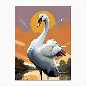 Swan At Sunset Canvas Print